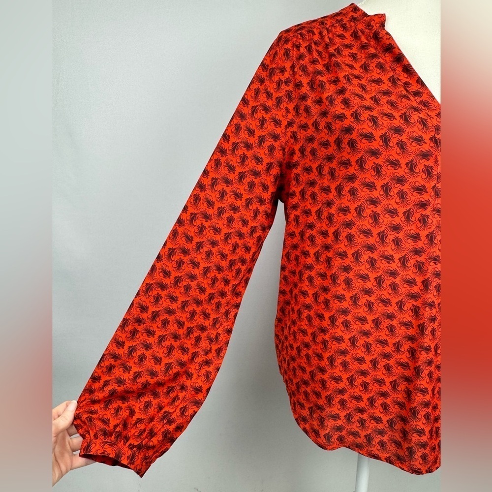 Treasure & Bond Long Sleeve Peasant Blouse Lightweight Red V-neck Medium Flowy - Picture 6 of 11